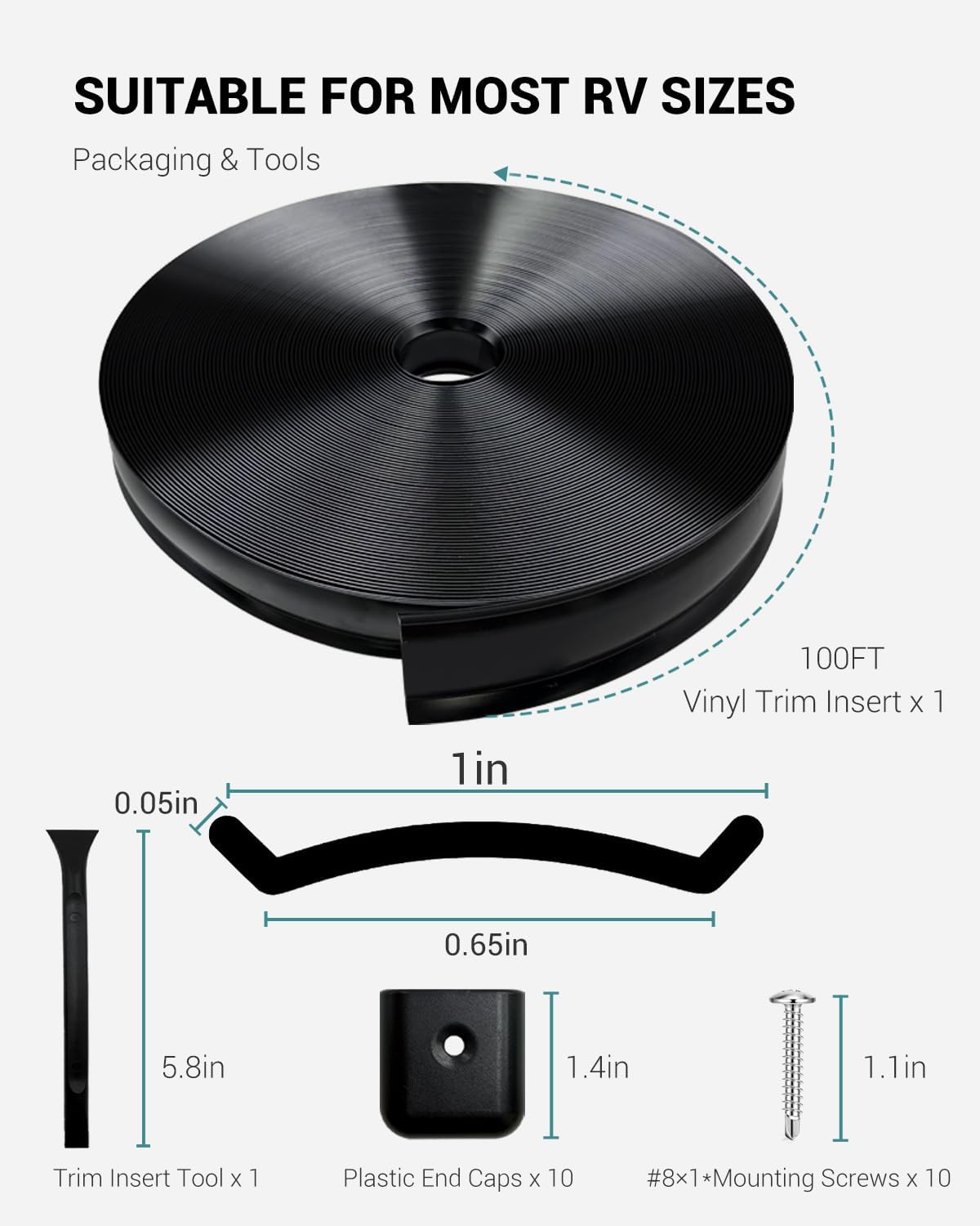Thumbnail 1 de 1” RV Trim Molding Insert 100 Ft Heavy-Duty Vinyl Rubber Seal Strip (Black)