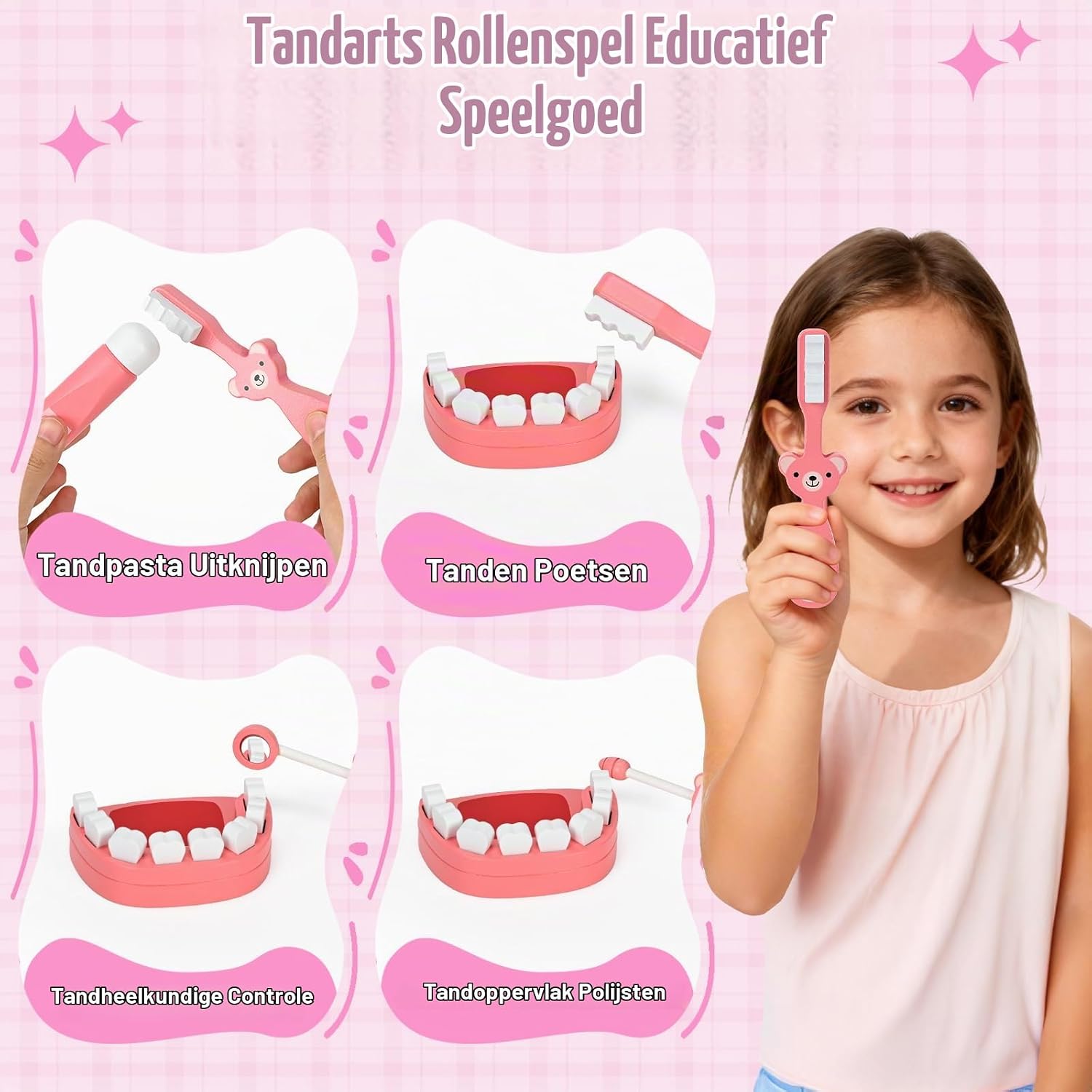 Detalle 2 de Mactoou AP001 dokterskoffer voor kinderen, roze rollenspelset met 35 accessoires