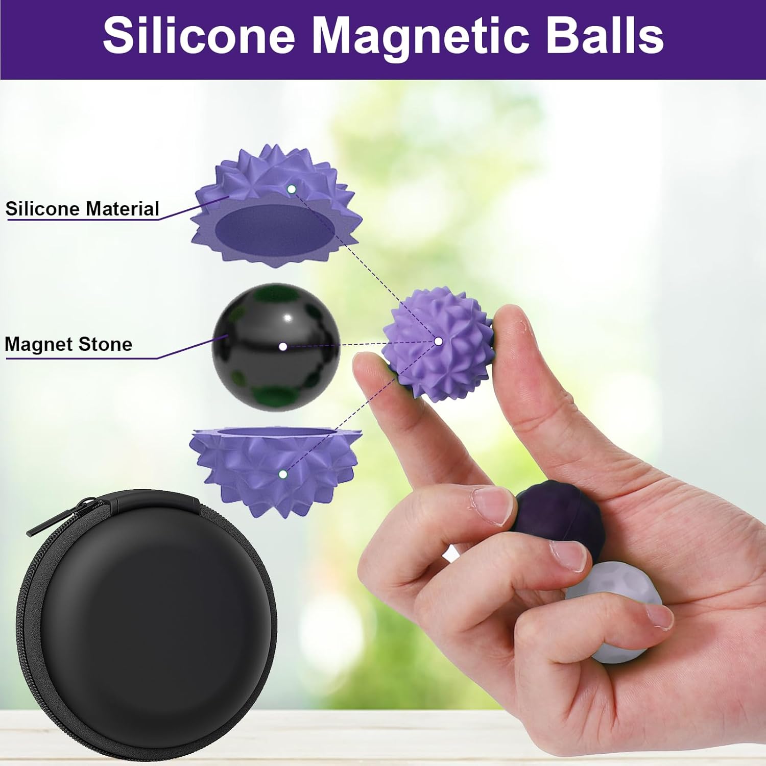 Detalle de BUSOHA Silicone Fidget Balls (4-Pack) Quiet Stress Relief for Adults, Teens & Classroom Use