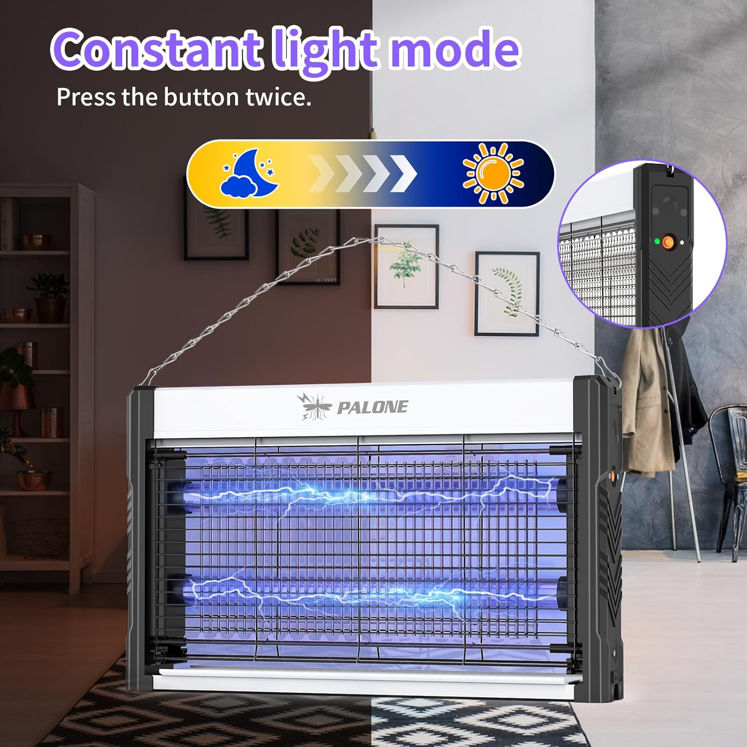 Thumbnail 3 de PALONE Bug Zapper with solar charging and 4000V UV trap (365nm) for indoor fly and mosquito control