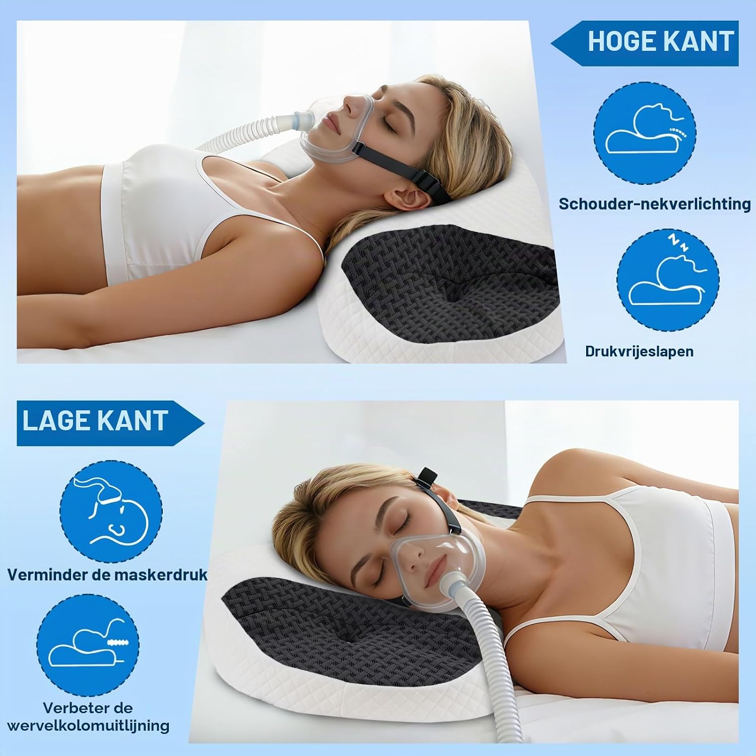 Detalle de ROOWANA RWP010 CPAP-kussen van traagschuim voor zij- en rugslapers