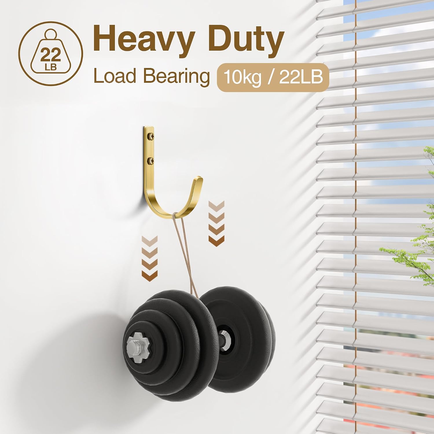 Detalle de Josmimic JCJ-5G-HKUS Wall Hooks, Brushed Gold Aluminum, 5-Pack