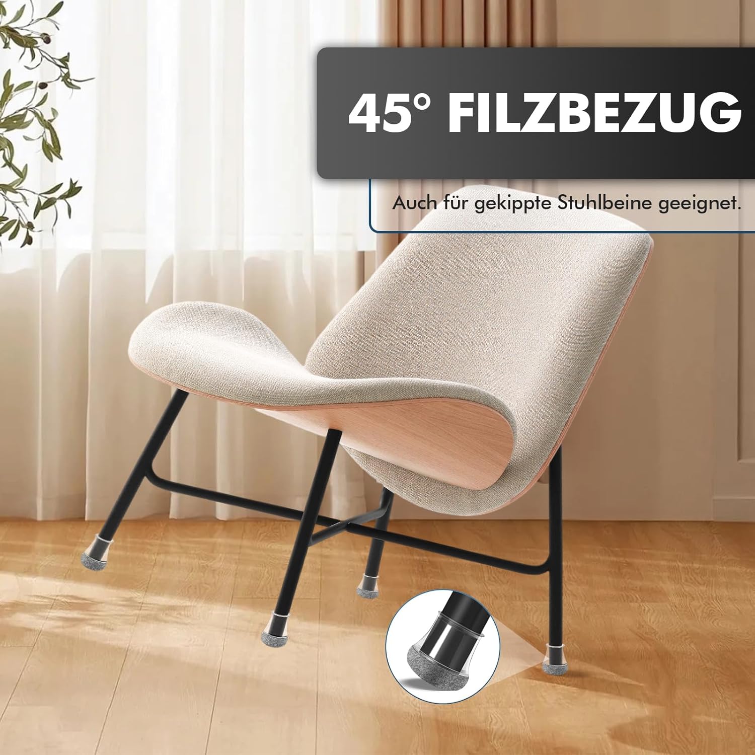 Thumbnail 2 de shinfly Stuhlbeinkappen Rund (24 Stück) – Filzgleiter mit Silikonfit für Stuhlbeine 14–20 mm