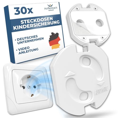 Detalle de Hoffenbach 30x Steckdosen Kindersicherung – Drehmechanik, Weiß, kompatibel mit Schuko (Typ F)
