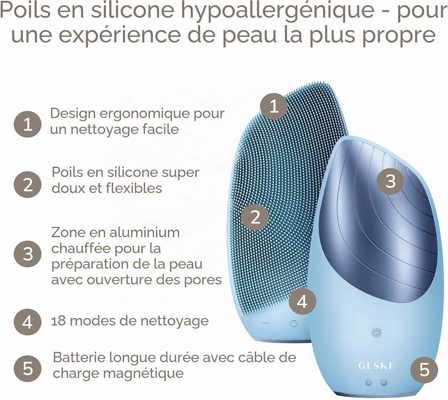 Thumbnail 1 de GESKE Brosse faciale thermique sonique SmartAppGuided 6 en 1 – Nettoyage, chauffe et massage