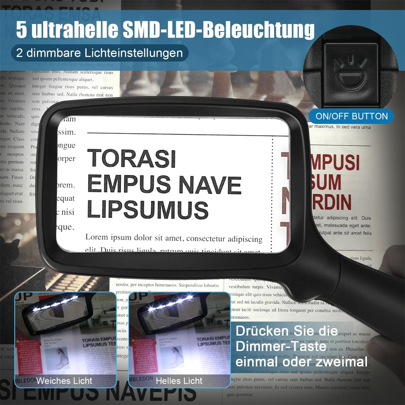 Thumbnail 2 de Tobegiga 5-Fache Leselupe Mit Licht