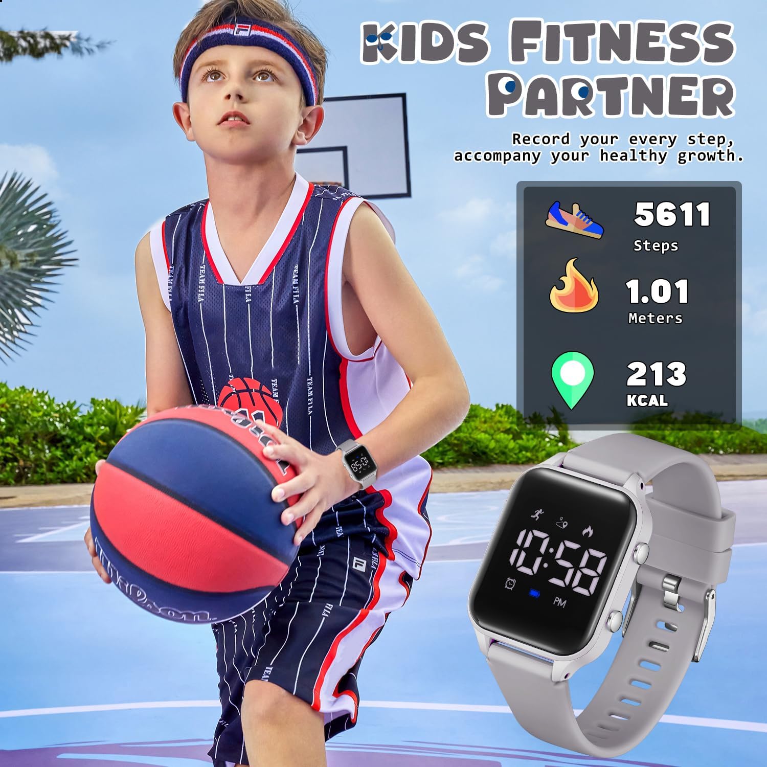 Thumbnail 2 de Timever L6615E-Grey Kids Digital Watch with Pedometer, Alarms & Stopwatch