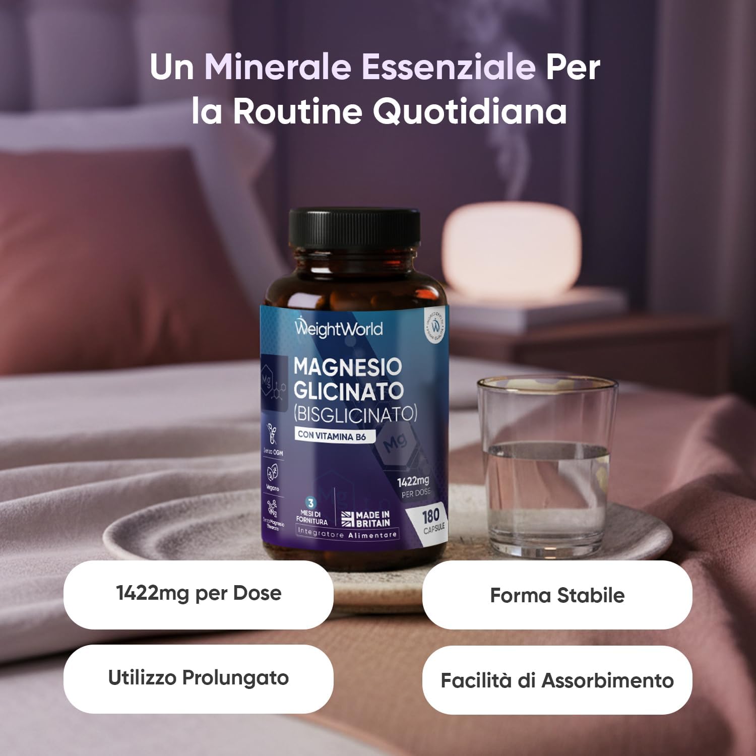 Thumbnail 1 de WeightWorld Magnesio Bisglicinato 1422 mg per Dose con Vitamina B6 – 180 Capsule Vegane