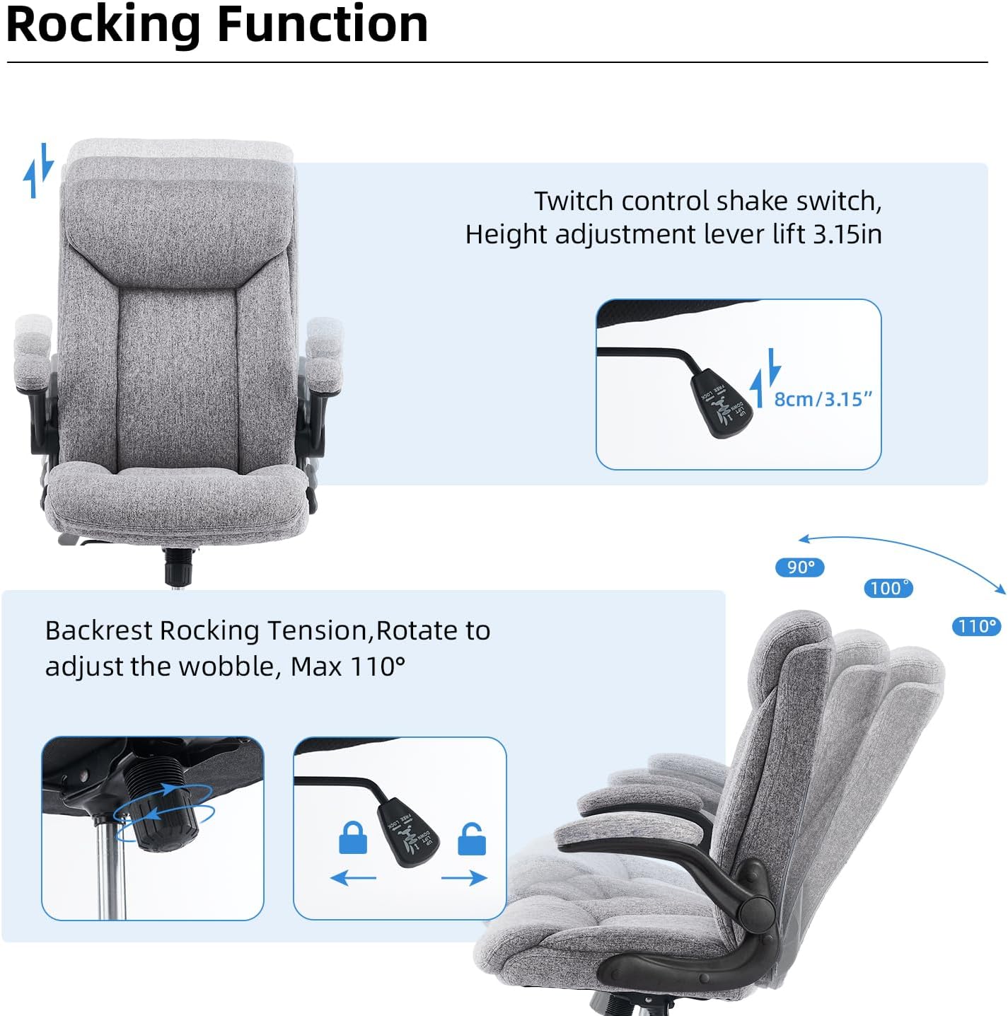 Thumbnail 6 de MZLEE Fabric Office Chair for Home Office with Ergonomic Support and Flip-Up Arms