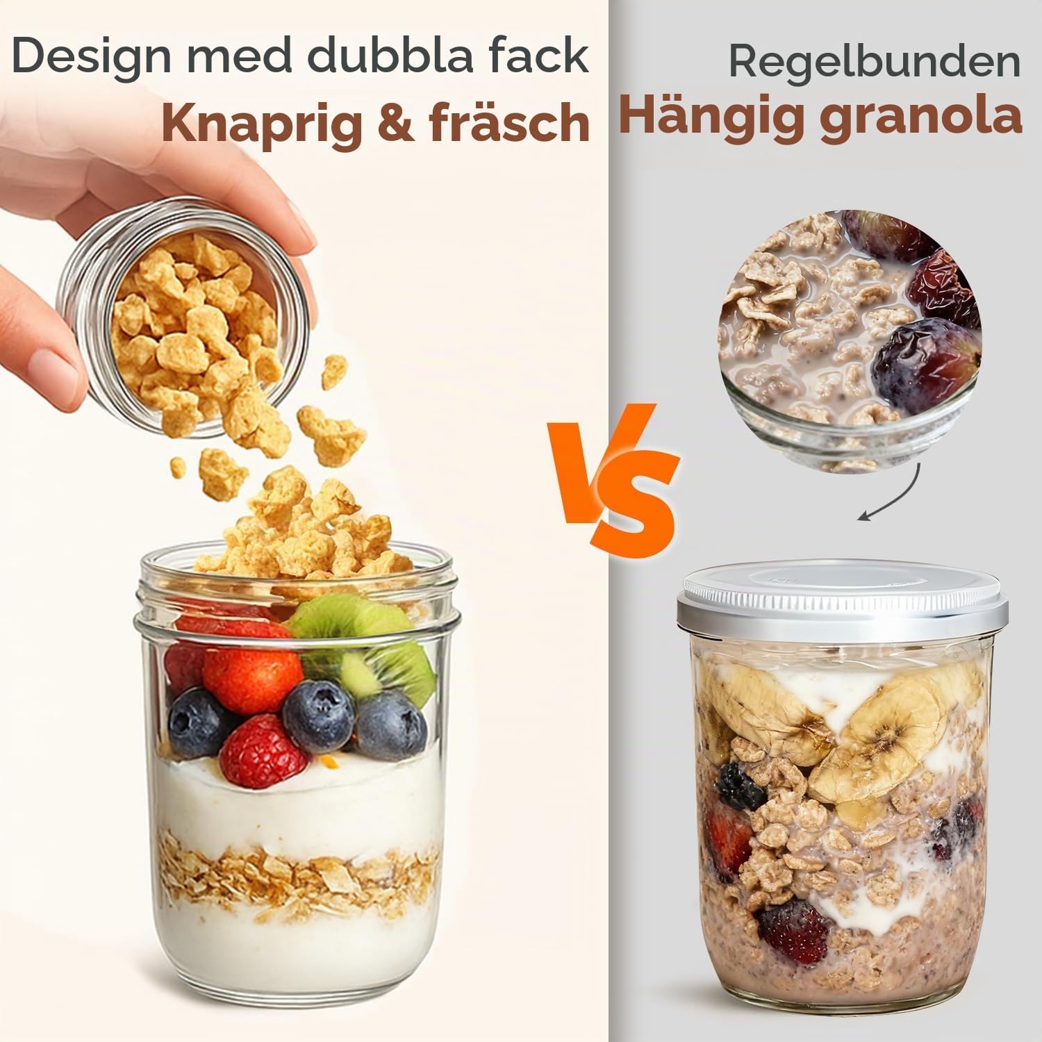 Detalle de ComSaf yoghurtburk 480 ml + 120 ml med separat toppingfack i glas