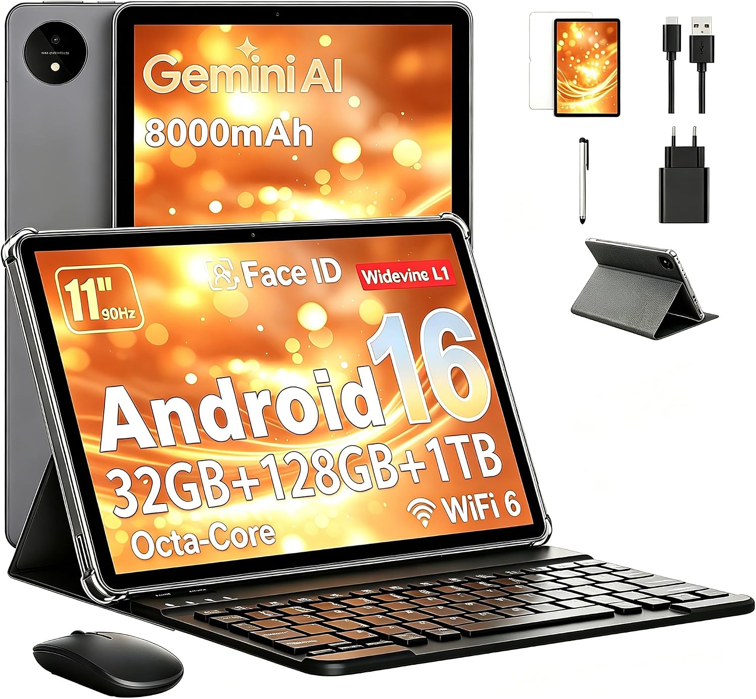Detalle de MENTUME Tablet 11 Zoll mit Gemini AI – All-in-One Tablet mit Hülle, Maus, Tastatur und Stift
