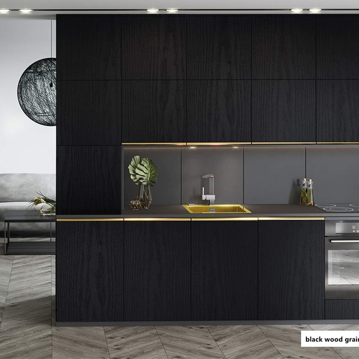 Detalle de Boeoanay Black Wood Peel-and-Stick Wallpaper, Waterproof PVC Film