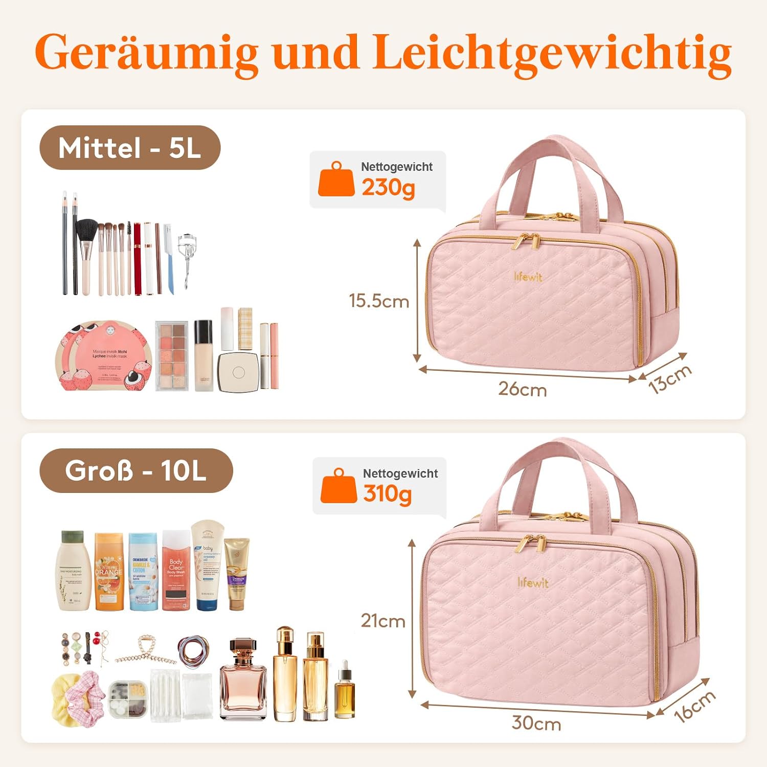 Detalle 2 de Lifewit Reise Kulturtasche Damen 10L Rosa