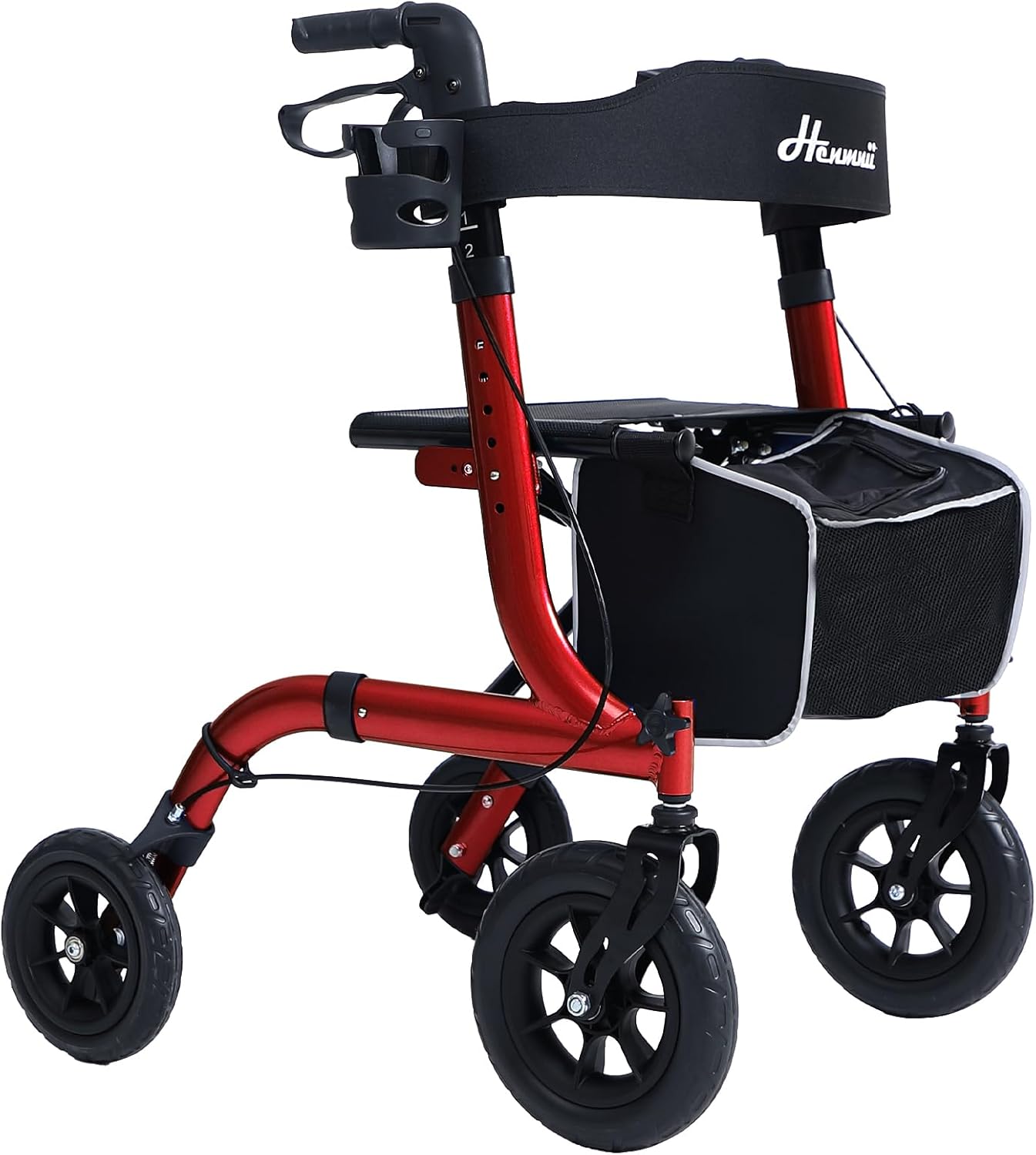 Rollator faltbar mit Sitzpolster, Einkaufstasche & Stockhalter – Höhenverstellbar, leicht & schmal für Senioren