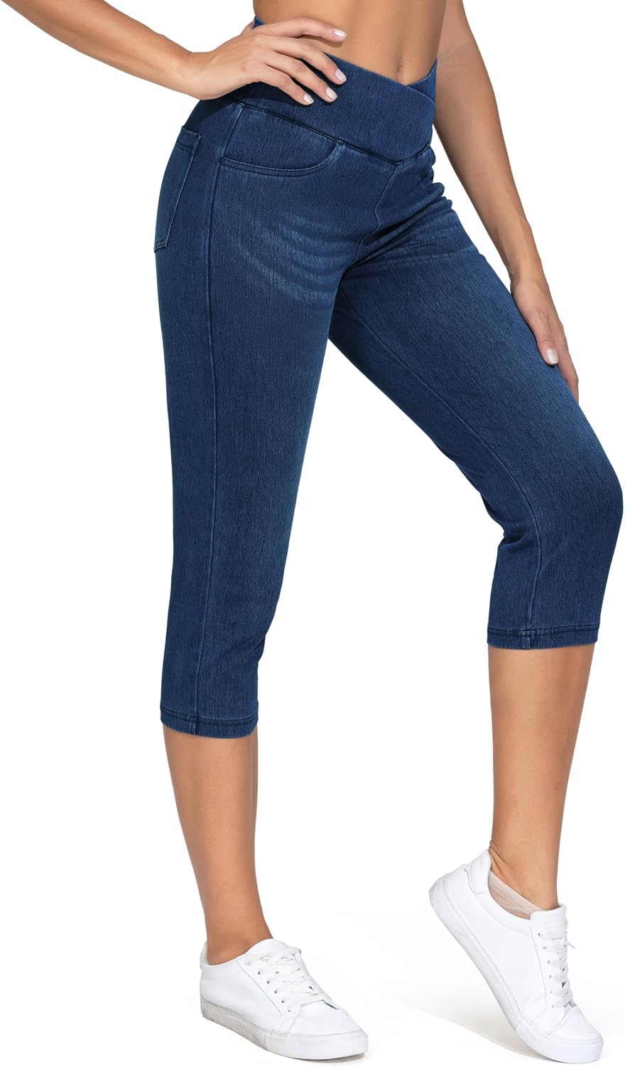 Detalle 1 de THE GYM PEOPLE Women’s V-Cross Capri Jeggings, 3/4 Stretch with Tummy Control