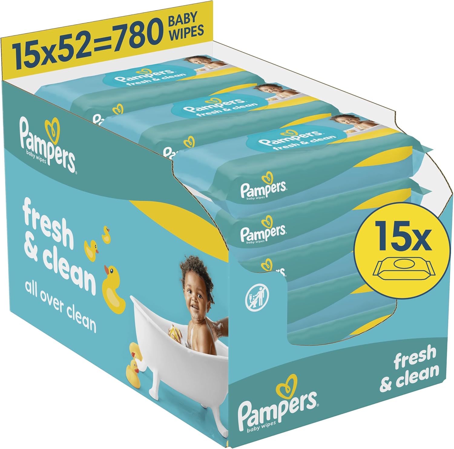Detalle de Pampers Fresh Clean Baby Wipes: 15 Packs of 52 (780 Wipes) for All Over Clean