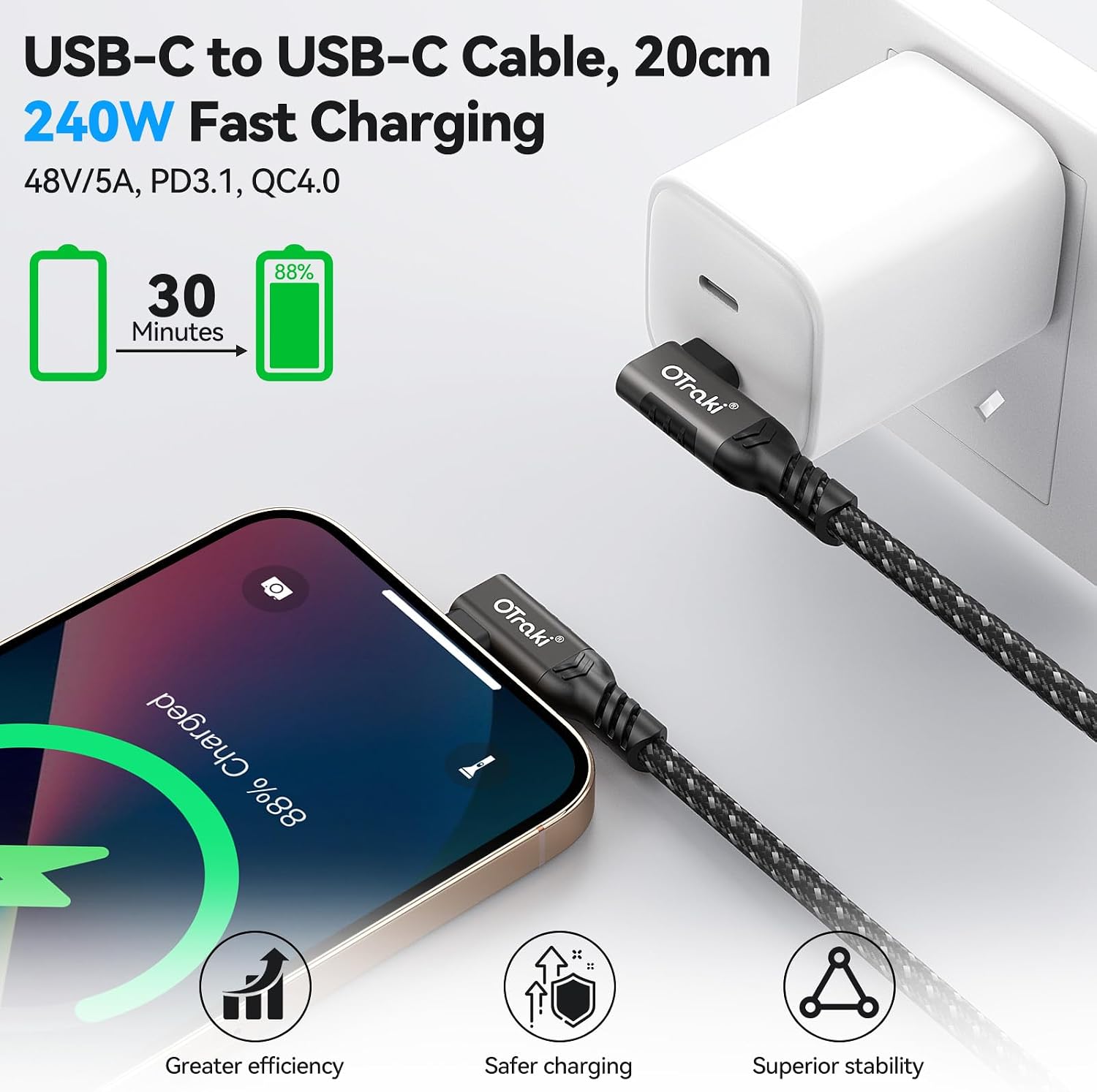 Detalle 2 de OTraki Cavo USB C 90° 0.2m