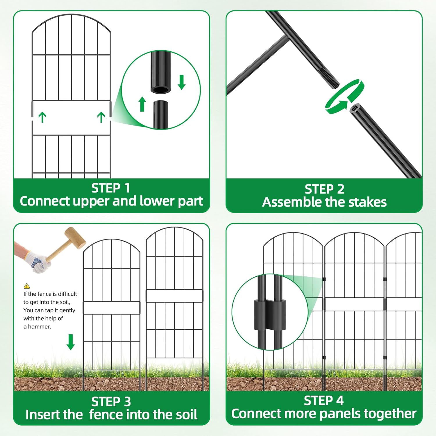 Thumbnail 6 de WELDUN Garden Fences Total 310cm Fence Panels – Rustproof No Dig Animal Barrier, 85cm High, 10 Panels with 20 S-Clips