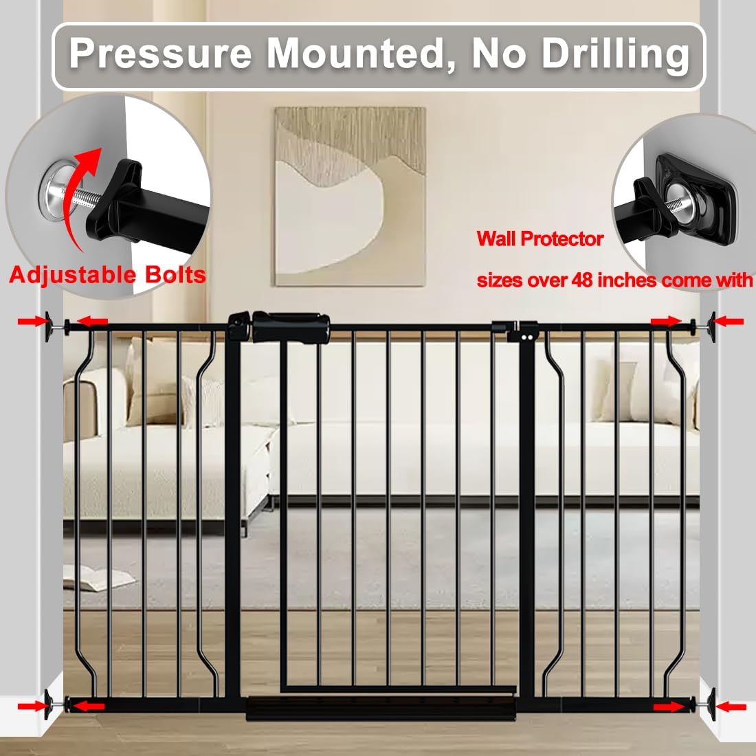 Detalle 1 de Fairy Baby W046Black Extra-Wide Baby Gate, 53–57.5-Inch Pressure-Mounted