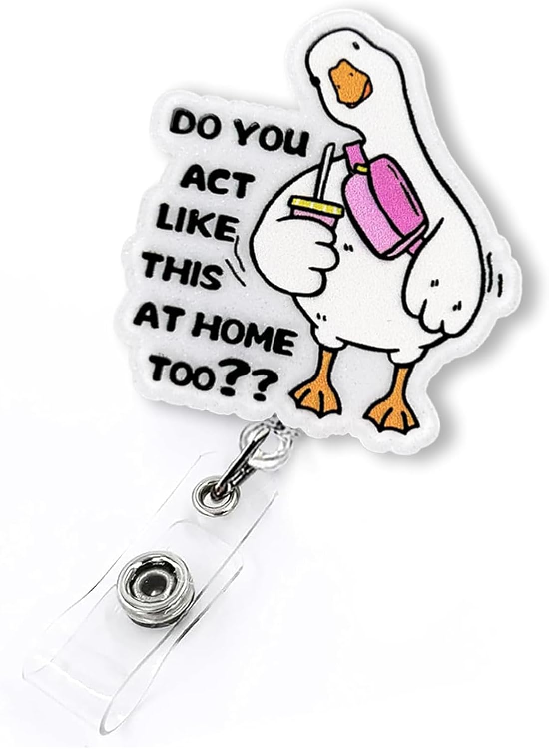 Thumbnail 6 de Newplenty uittrekbare badgehouder met boze gans, acryl en metalen clip
