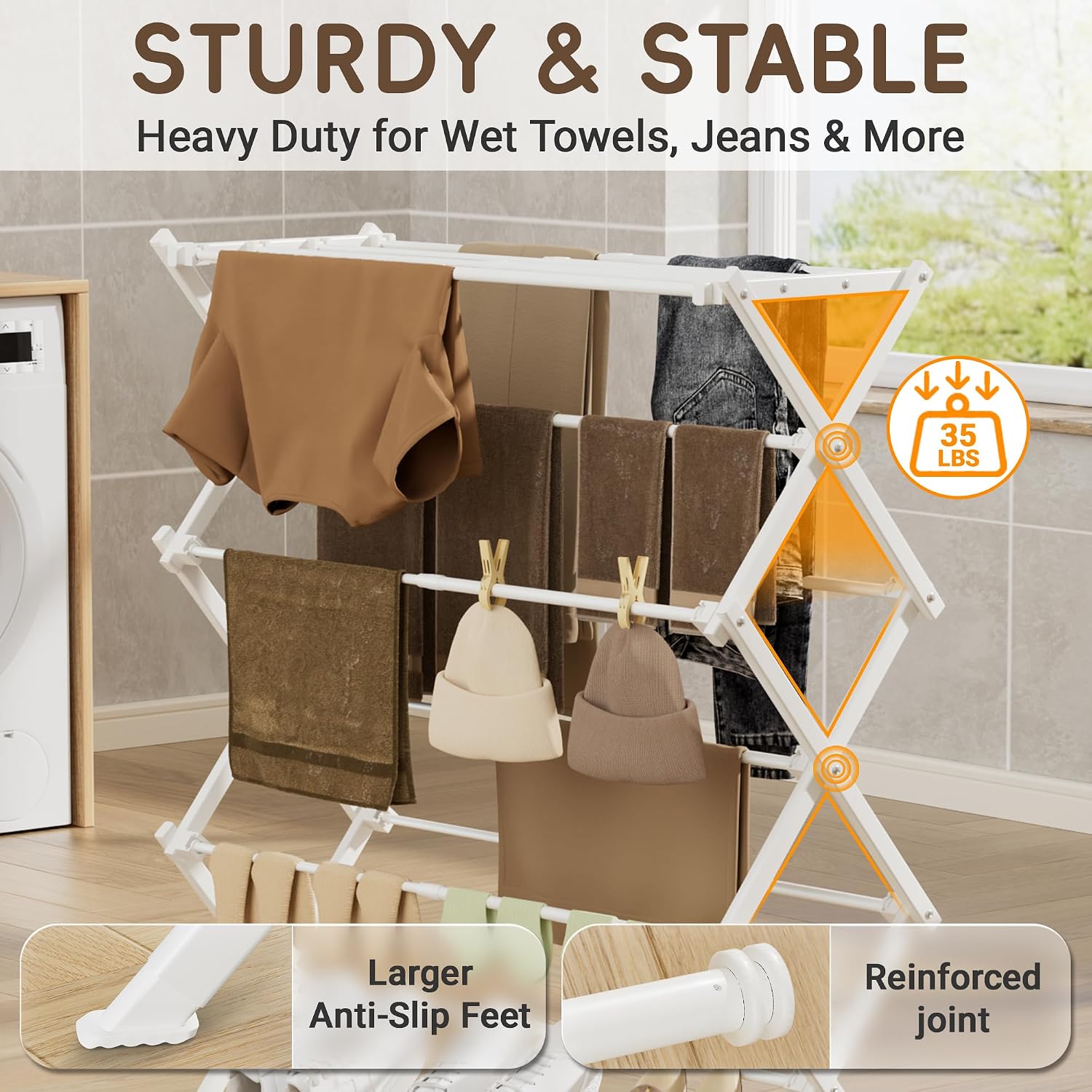 Detalle de SpaceHidden Foldable Clothes Drying Rack, 35 lb Capacity