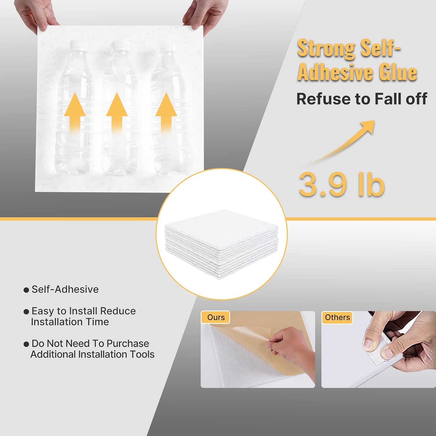 Detalle 2 de 12pcs High-Density Self-Adhesive Acoustic Absorption Panels (30x30x1cm) – White