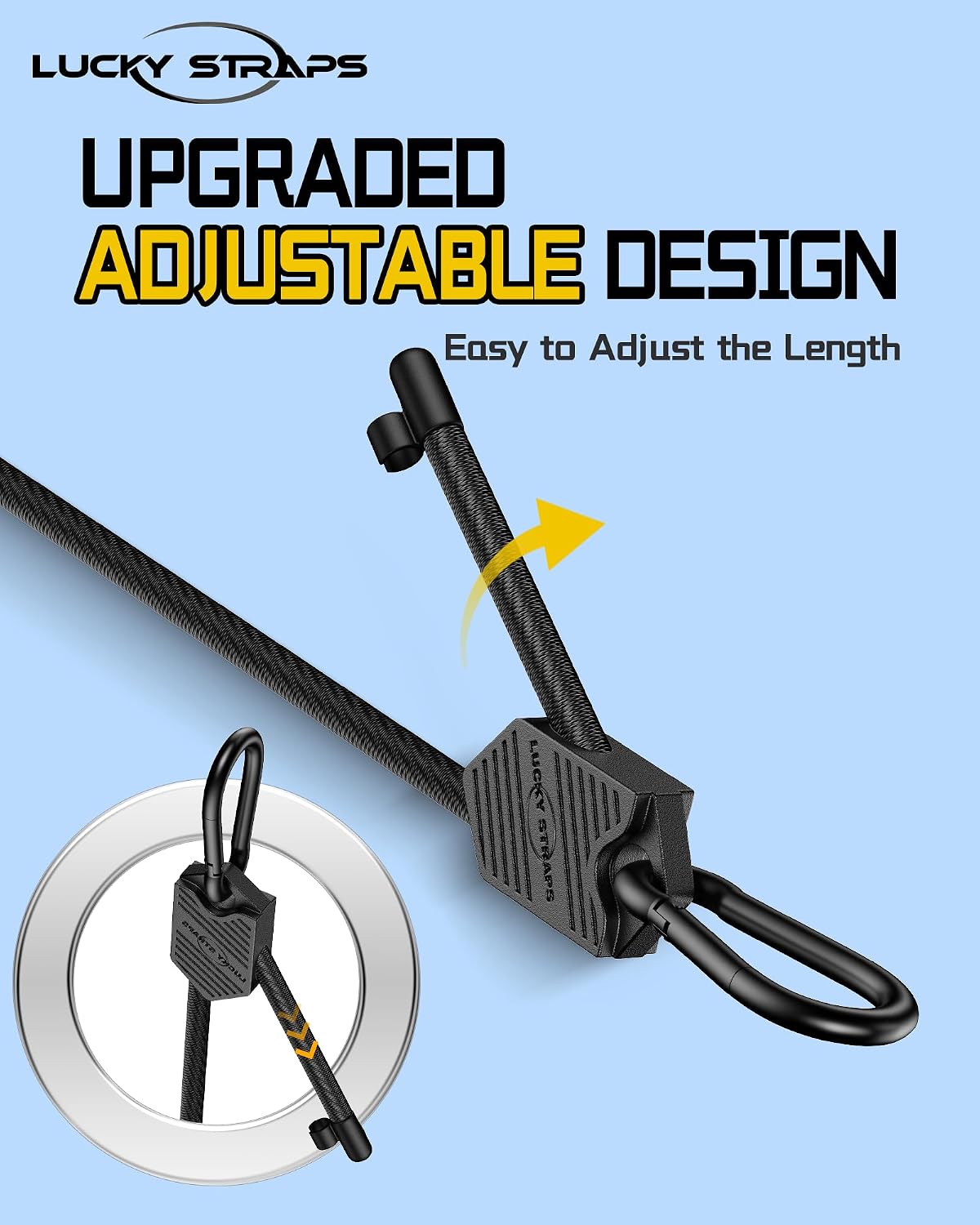 Detalle de LuckyStraps ACBC-24 Adjustable Carabiner Bungee Cord, 7–24 in, UV-Resistant