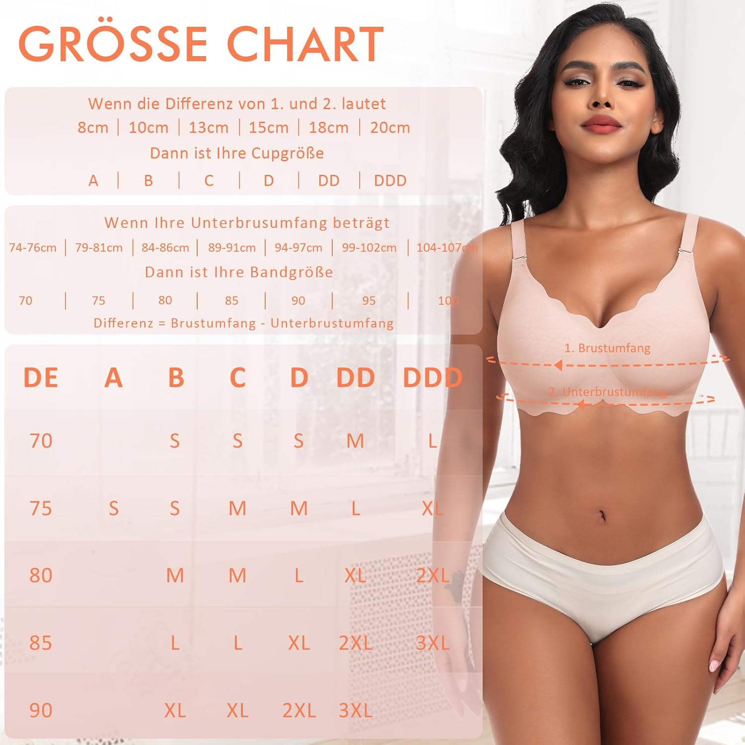 Detalle 2 de Ganado Damen nahtloser BH ohne Bügel mit tiefem V-Ausschnitt & gewellten Kanten