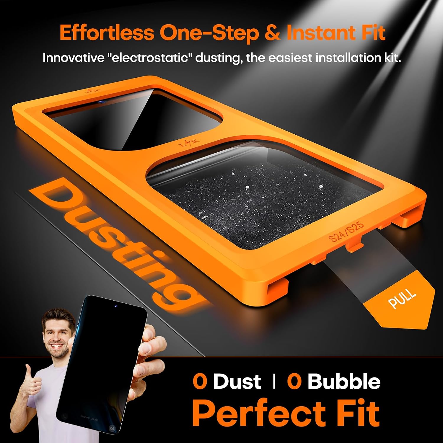 Detalle de LϟK 2 Pack Privacy Screen Protector for Samsung Galaxy S25 – Mil-Grade 9H Tempered Glass with Auto-Dusting Frame
