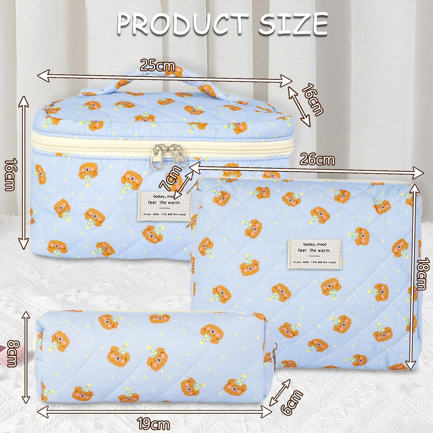 Detalle de Aucuu Grande Trousse de Maquillage — Lot de 3 Trousse de Toilette en coton à motif floral