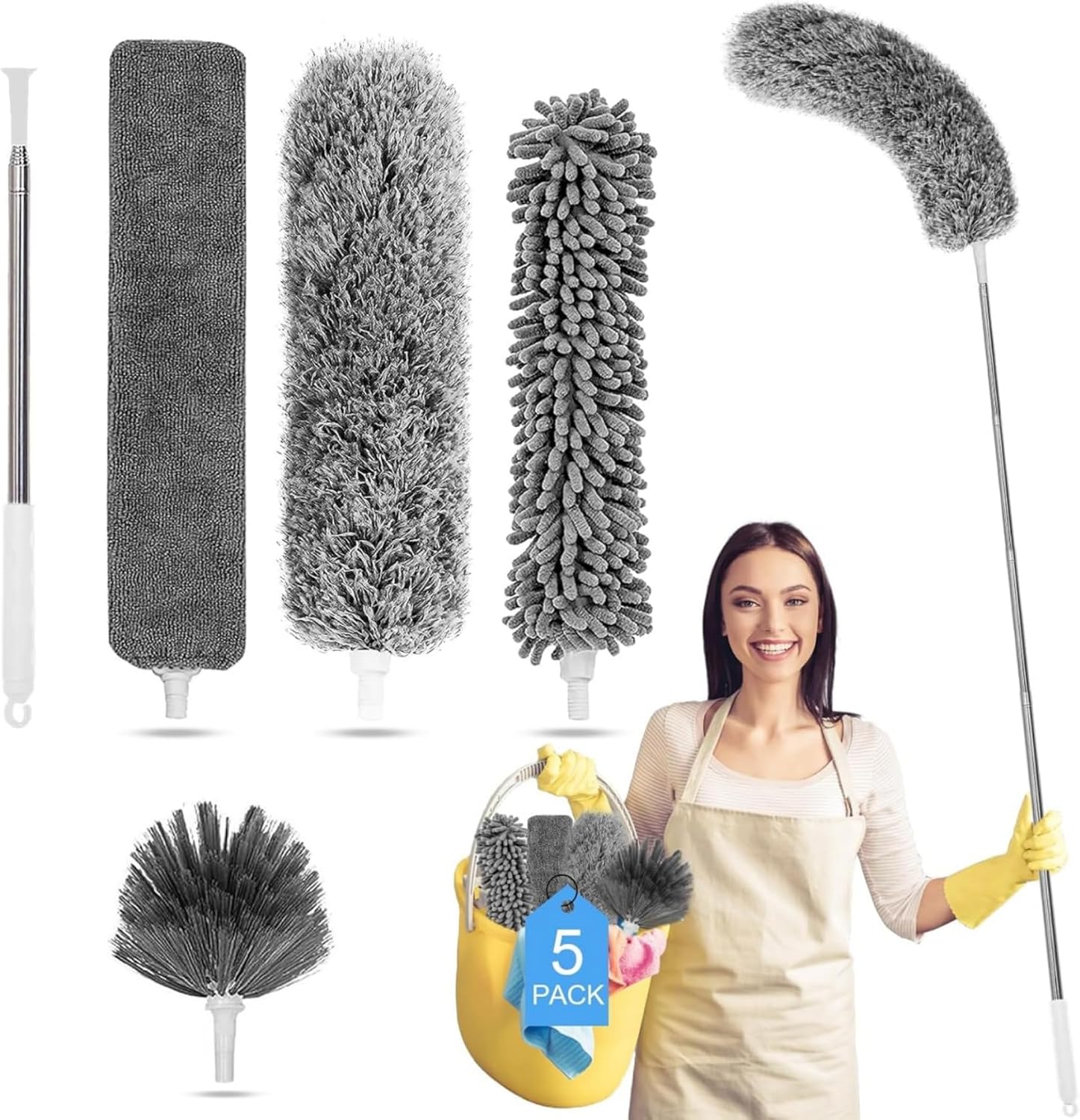 Detalle de Tiumso Duster set 5-in-1 Duster Kit with 100-inch Telescopic Pole