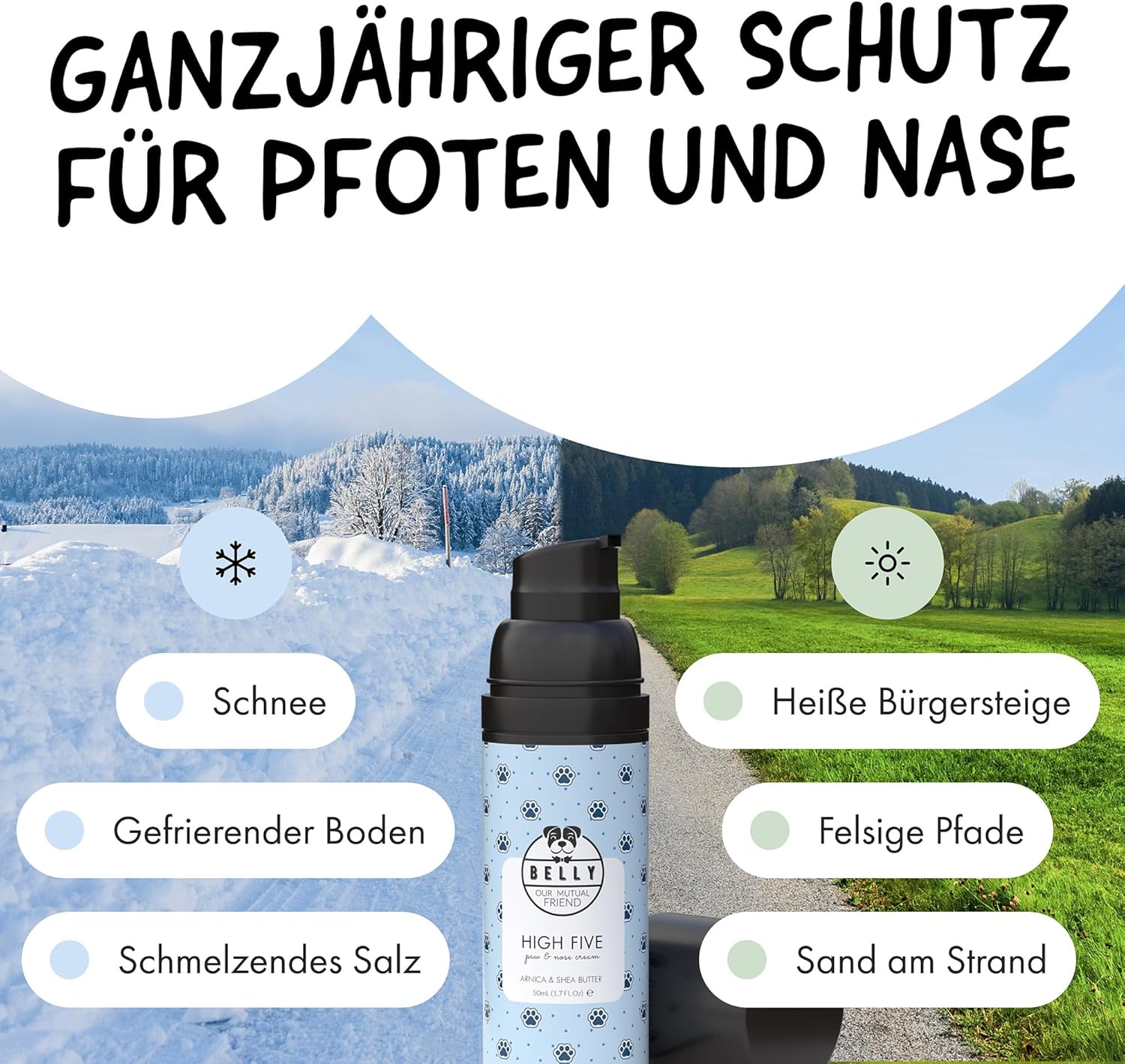 Detalle de Belly® Pfotenbalsam Hund – 50 ml, Winterpfotenpflege gegen Eis, Streusalz und Trockenheit
