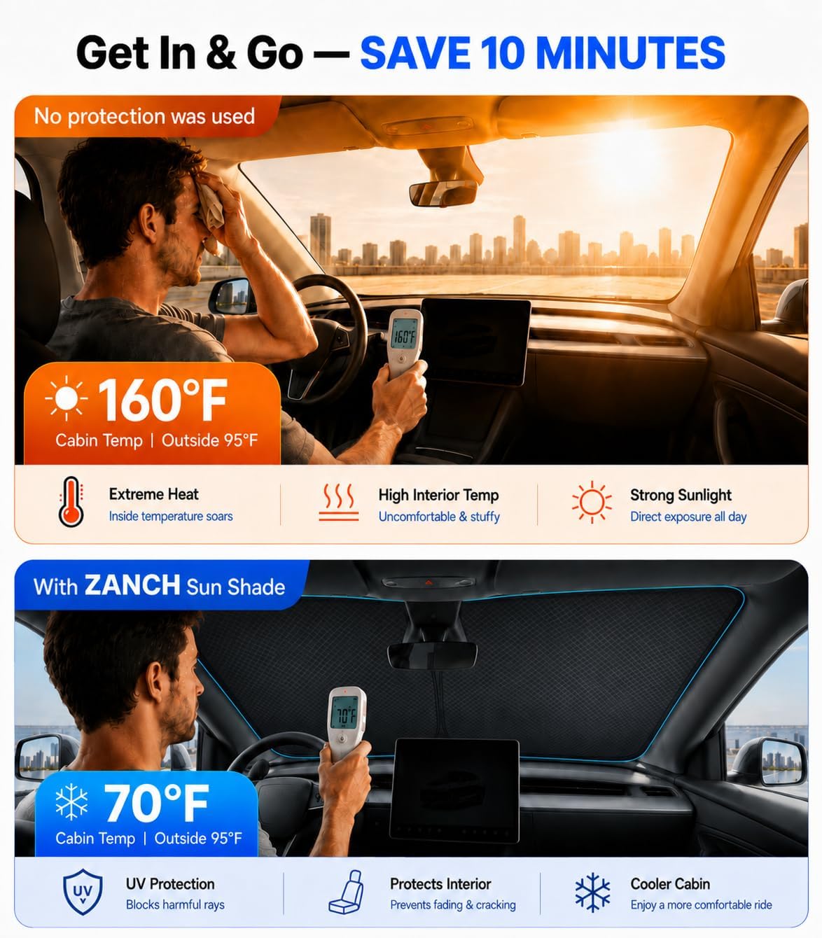 Detalle de Zanch Large Windshield Sun Shade for Chevrolet Silverado 1500 (2019-2026) – 7-Layer UV & Heat Block, 3D Laser Custom Fit