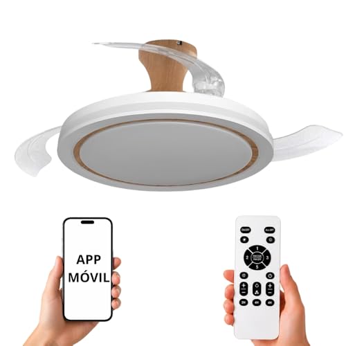 Detalle de NARVI CRETA 8938 WDN: Ventilador de Techo Blanco y Madera Haya Ø107 cm con Luz LED Regulable y Control por Mando