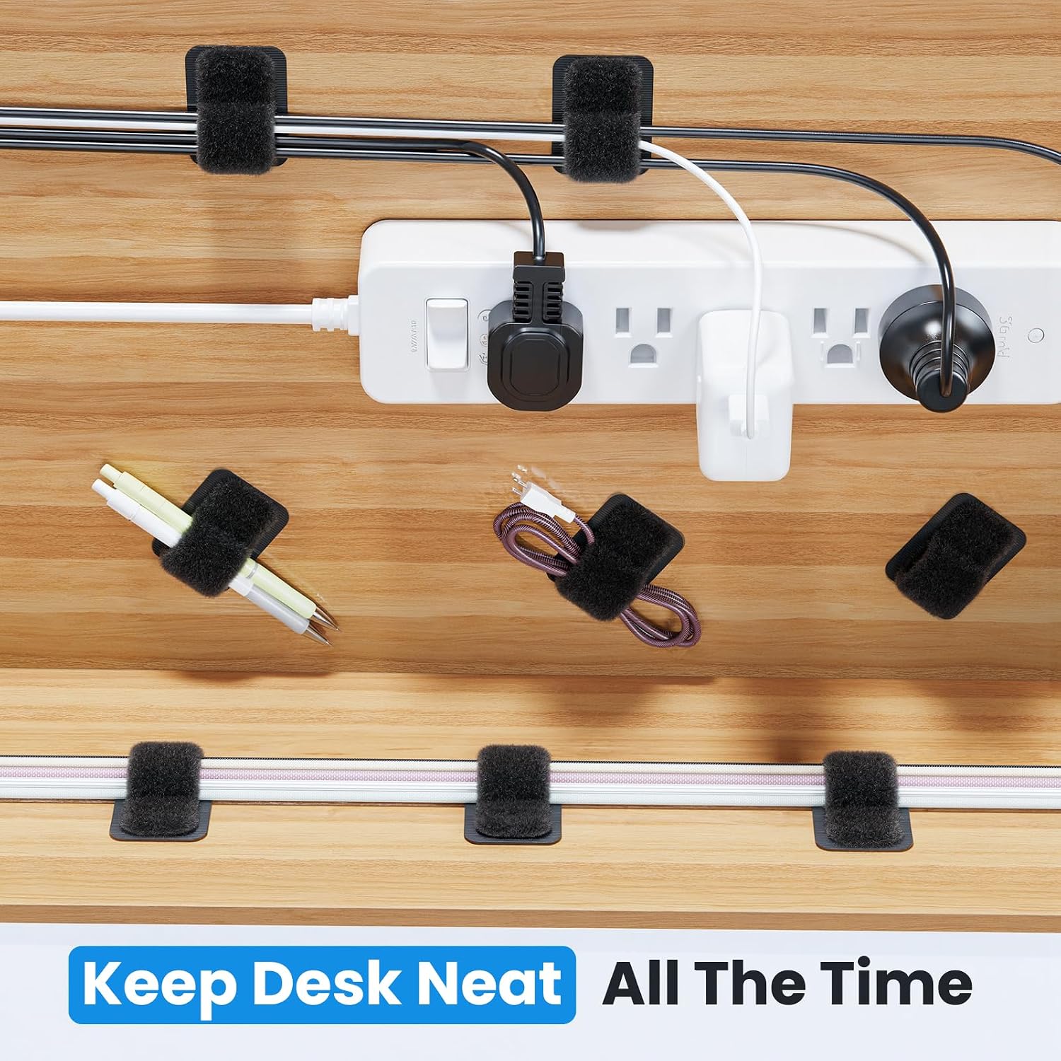 Detalle de fansto 20-Cable Clips kabelbeheer met verstelbare banden en kleefhaken