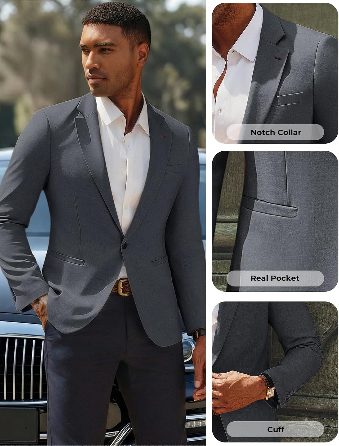 Detalle 2 de PJ PAUL JONES Men's Lightweight Casual Blazer, One-Button, Notched Lapel