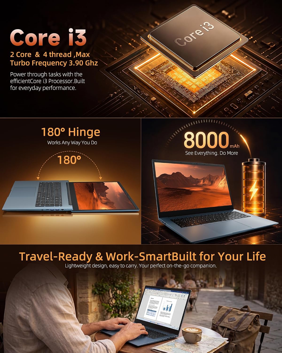 Detalle de Liuord Laptop 18,5 Zoll mit FHD-Display – 16GB RAM, 256GB SSD, AI-Unterstützung, Deutsche Tastatur
