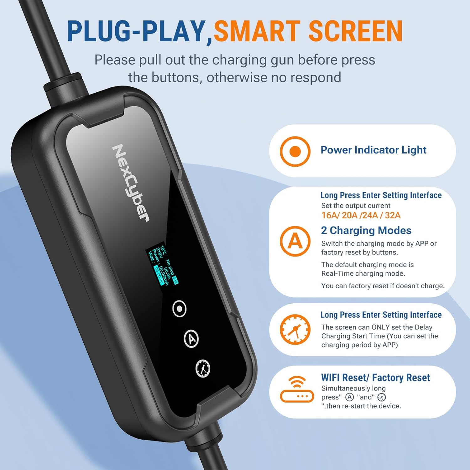 Thumbnail 4 de NexCyber Level 2 EV Charger 32A with WiFi & Plug-Play — 240V, NEMA 14-50P, 25ft Cable (J1772)