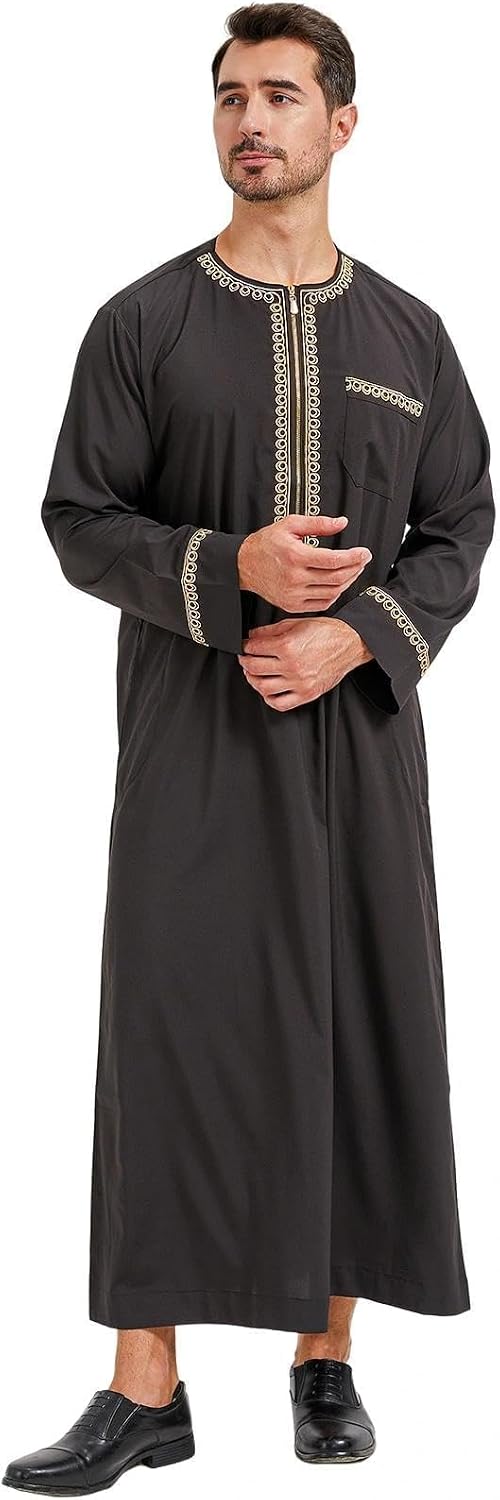 KRUIHAN Vêtements Musulmans Homme Kaftan Abaya Blanc Noir