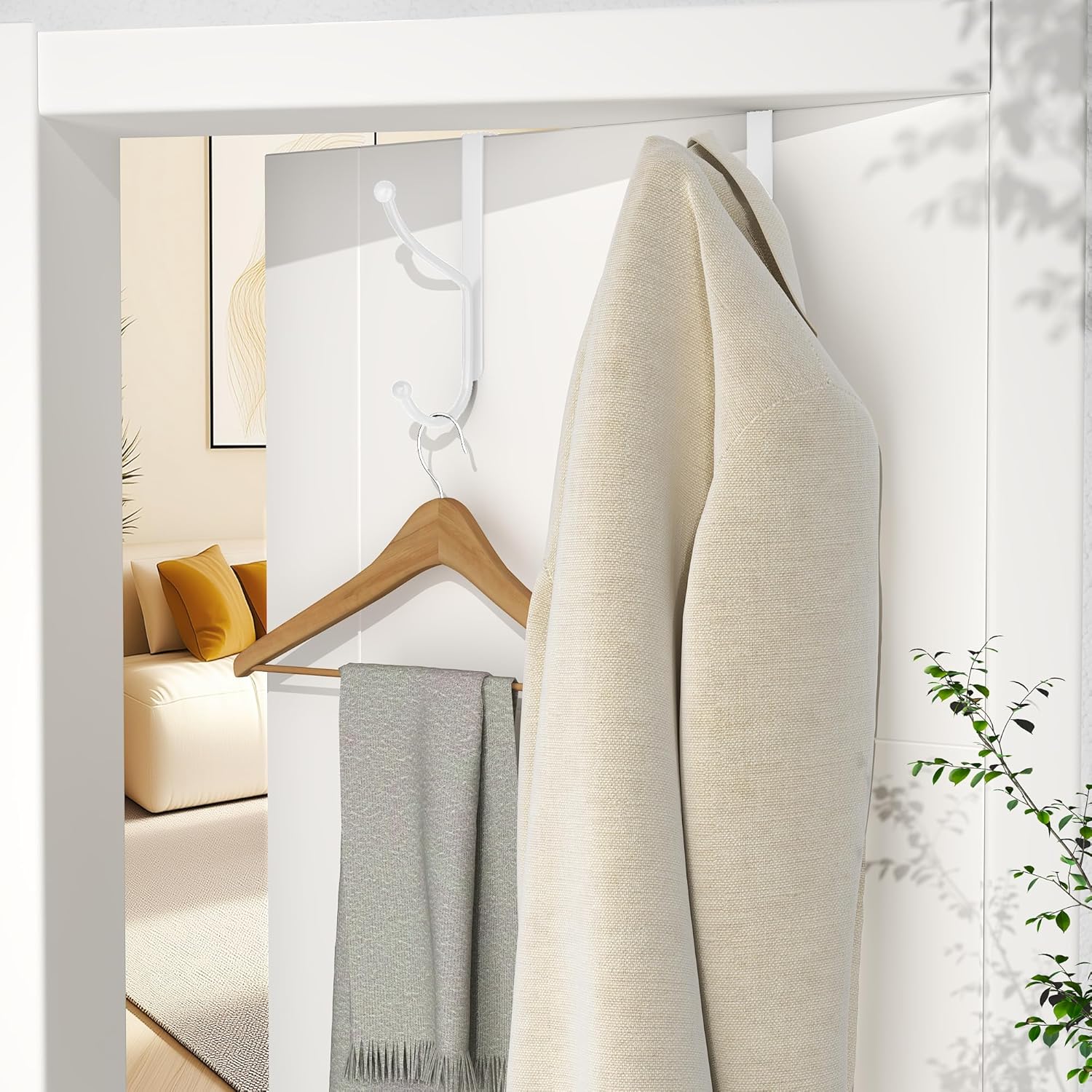 Thumbnail 3 de niffgaff Over Door Hook 2-Pack (Heavy Duty, No-Drilling), for Interior Doors up to 1.4 Inches Thick – White