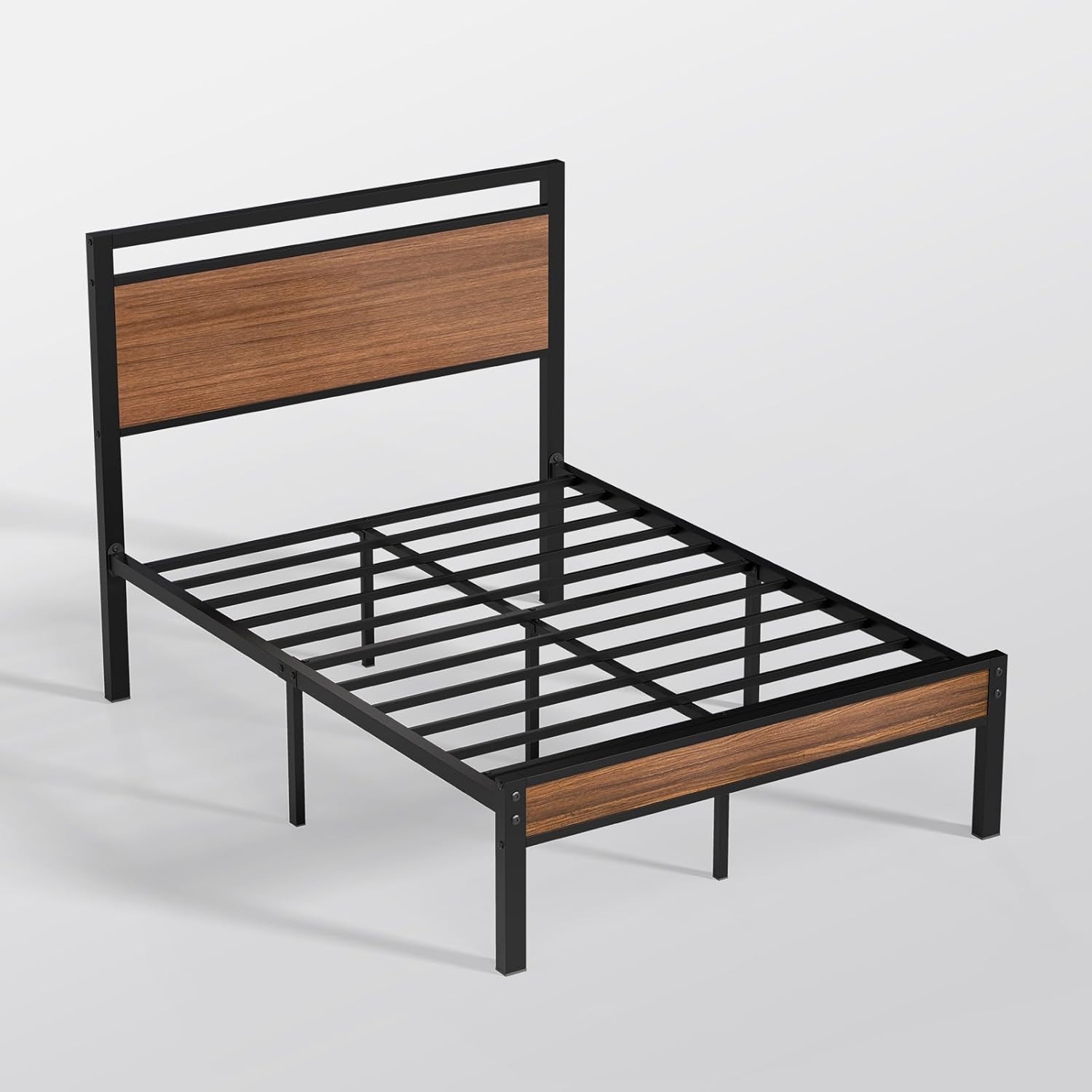 Detalle de Z-hom BOC4-022 Full Bed Frame, Walnut Metal with Wooden Headboard
