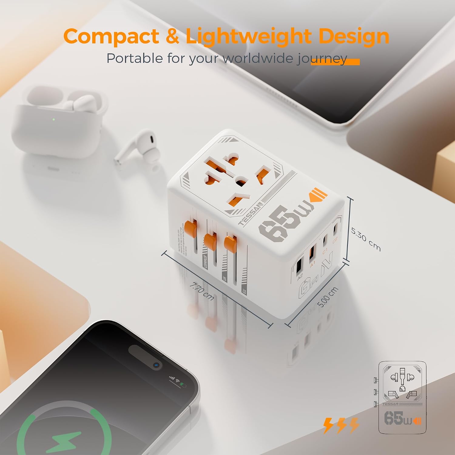 Thumbnail 5 de TESSAN Universal Travel Adapter 65W with USB-C ports 🔌