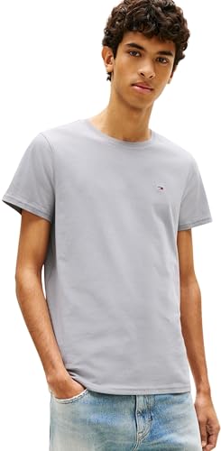 Detalle de Tommy Jeans Camiseta de Manga Corta Hombre Original Slim Fit – Gris Gravel Grey, Talla S