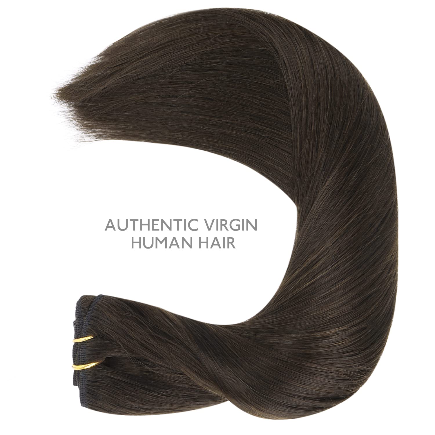 Detalle de WENNALIFE Clip in Extensions Echthaar – Dunkel Braun, 75 g, 5 Teile, 35 cm