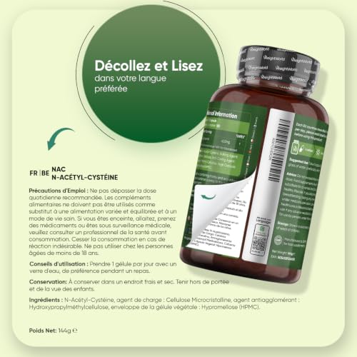 Detalle de WeightWorld NAC N-Acetyl-Cystéine 600 mg en gélules — Vegan, 180 gélules (6 mois)