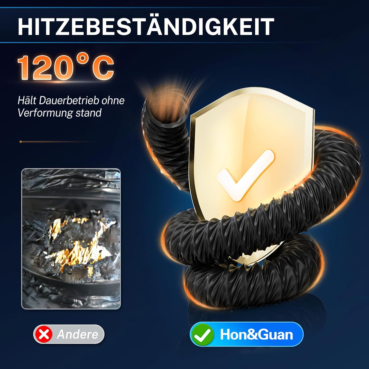 Detalle de Hon&Guan ø75 mm Abluftrohr Flexschlauch 2,5 m aus hitzebeständigem Nylon (inkl. 2 Schlauchschellen, schwarz)