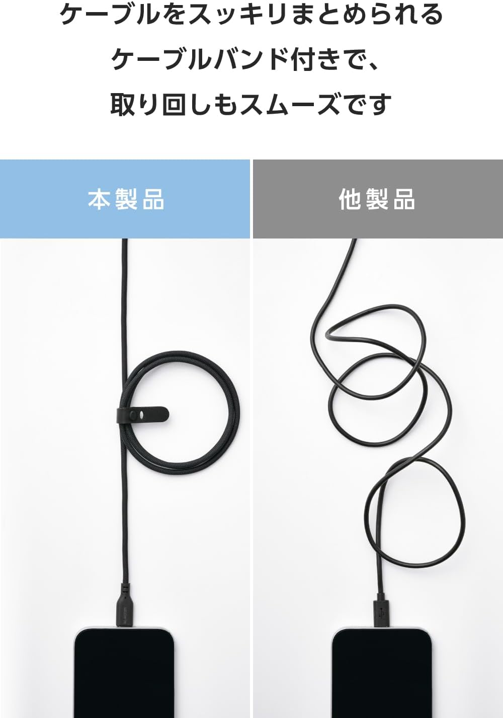 Detalle de エレコム MPA-CCECSM20BK USB Type-Cケーブル 2m・60W対応 シリコンメッシュ ブラック