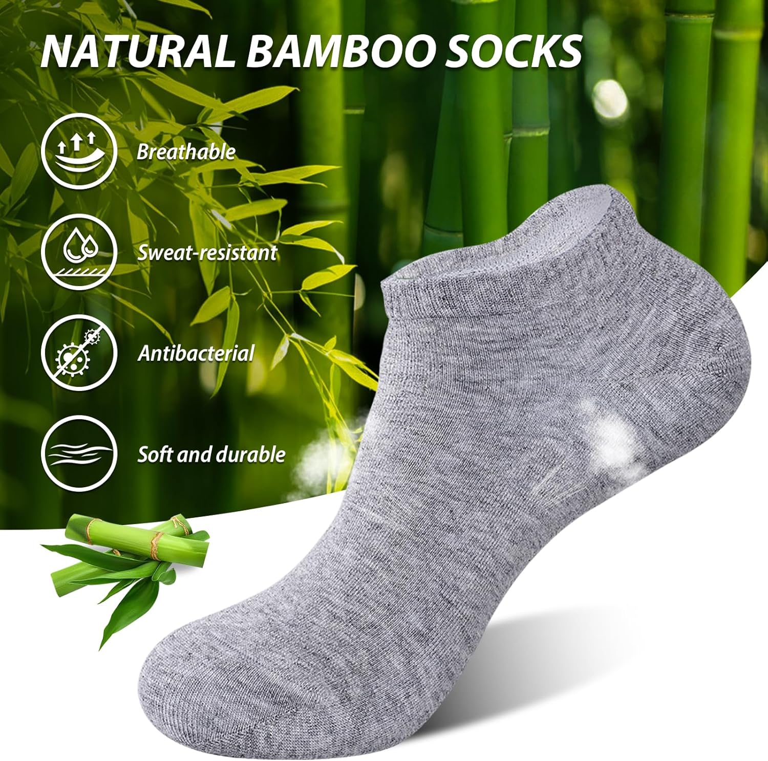 Detalle 2 de SockWaddles 10 Pairs Bamboo Trainer Socks – low cut, moisture-wicking seamless ankle socks (unisex)