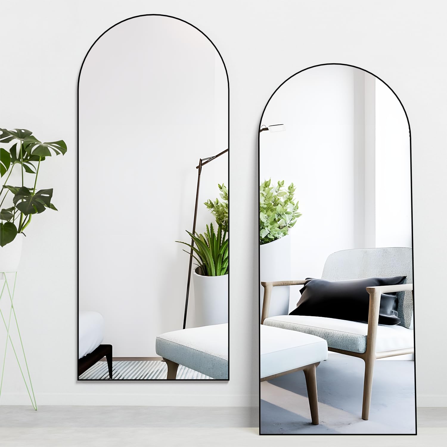 Detalle de Elemango Alloy Arch-65x24-Black gebogen passpiegel met aluminium frame