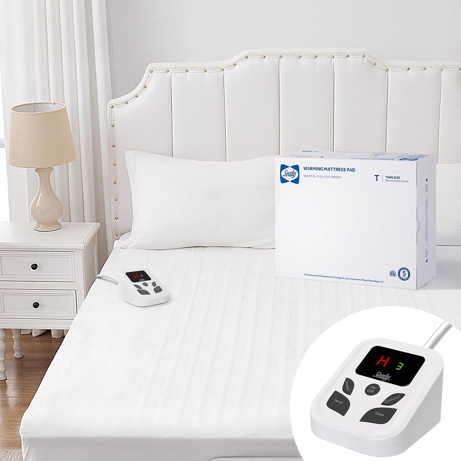 Sealy Twin Heated Mattress Pad, Machine Washable with Auto Shutoff